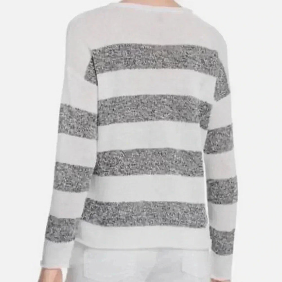 Eileen Fisher Organic Linen Knit Stripe Top/Sweater in Graphite White - Picture 4 of 4